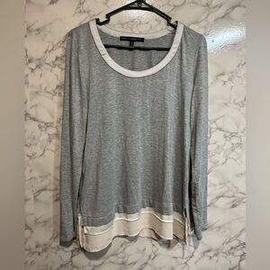 Withe House Black Market long sleeve top with Beaded neckline Size M Grey Pink